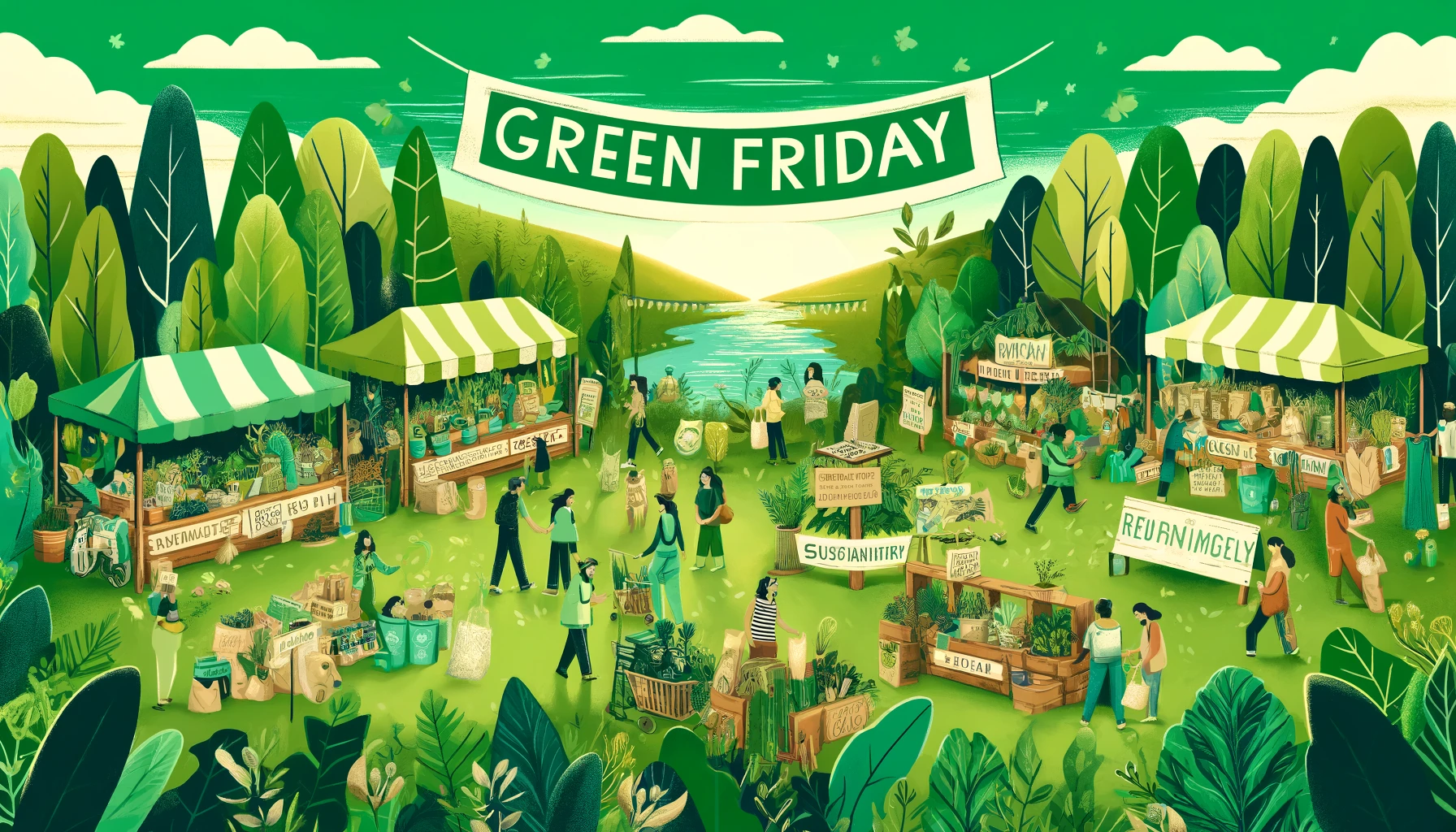 La ilustración fue generada por DALL·E, un modelo de inteligencia artificial desarrollado por OpenAI.

 ilustración vibrante que celebra el Green Friday, mostrando un mercado ecológico lleno de actividades sostenibles y un ambiente festivo. 